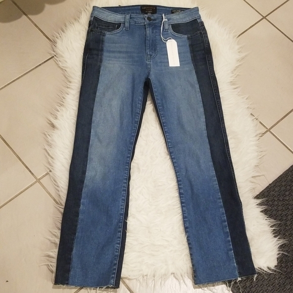 💕SANCTUARY💕 Two Tone Straight Raw Hem Crop Jeans - Picture 7 of 8